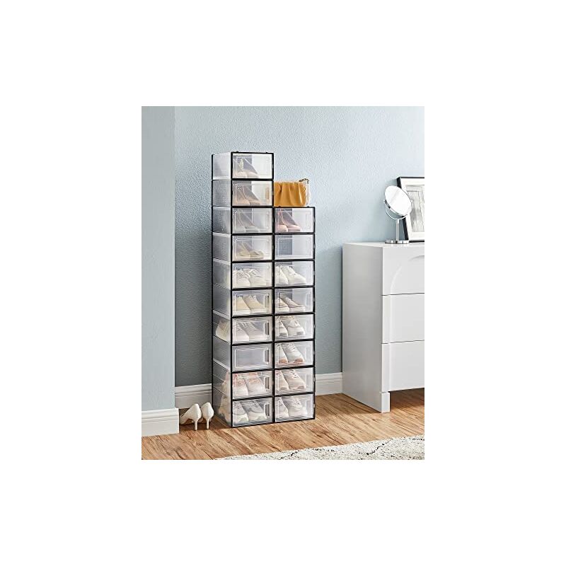 Caisse Rangement SONGMICS Boîte à Chaussures Transparent, Lot De 18, Boîte De Rangement, Pointure 44 - Maison Boite Rangement