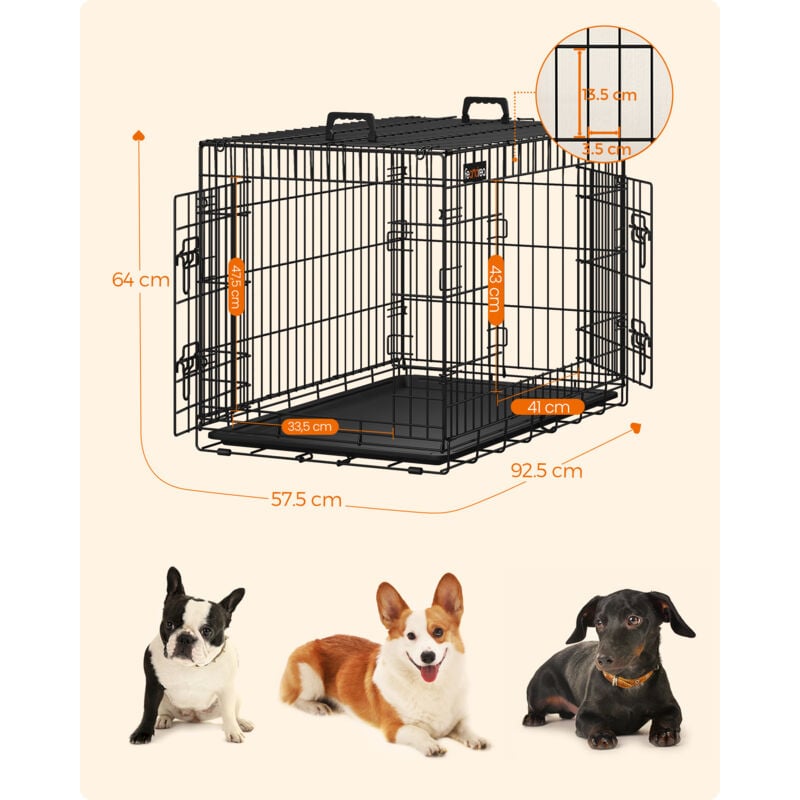 FEANDREA 2 Portes Cage pour chien pliable et transportable avec Poignées et  Plateau 91 x 58 x 64cm PPD36H