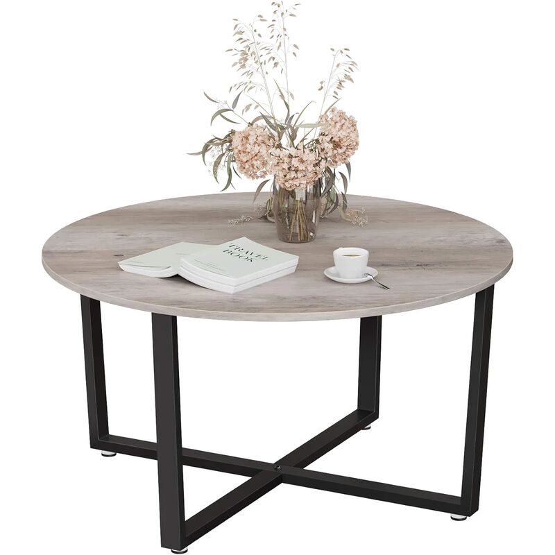 Table Basse Ronde Style Industriel - 80x45cm - Acier Et Bois - Marron/Noir - VASAGLE LCT040B01