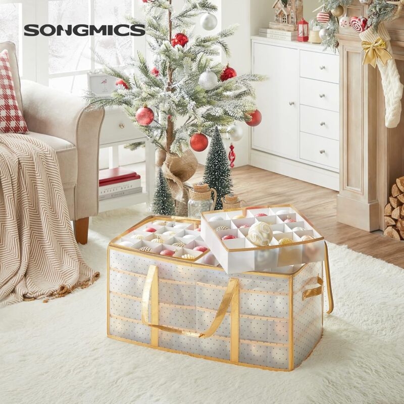 Boîte De Rangement Pour Boules De Noël Hanari - 128 Compartiments De 8 Cm, Imperméable, Pliable - Transparent Rouge