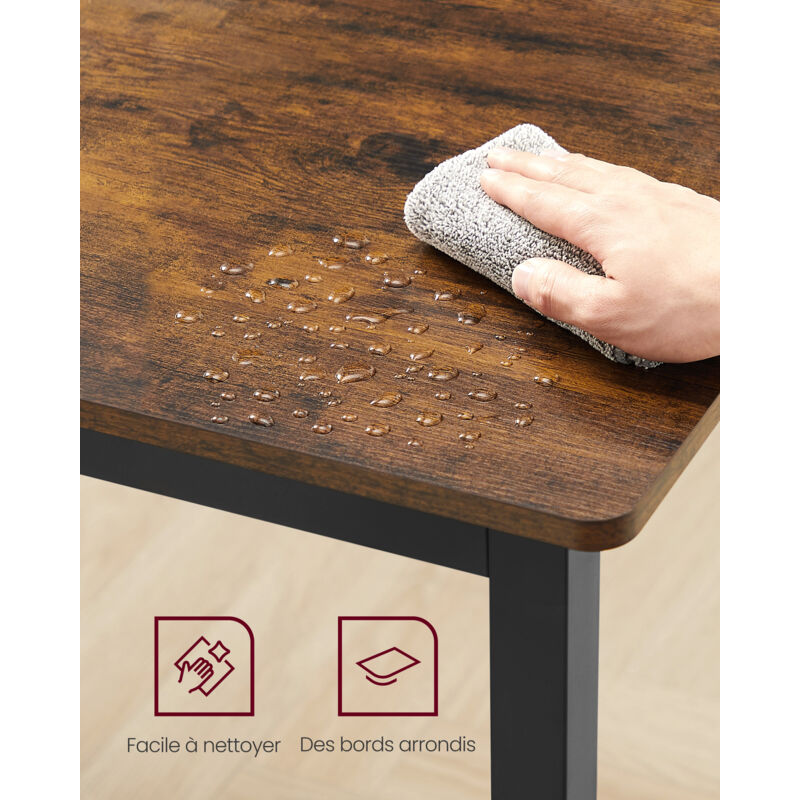 Ensemble Table + 2 Bancs HOMASIS 110x70x75 Cm - Bois Et Acier Style Industriel - Marron - Capacité 95 Kg / 150 Kg - 12