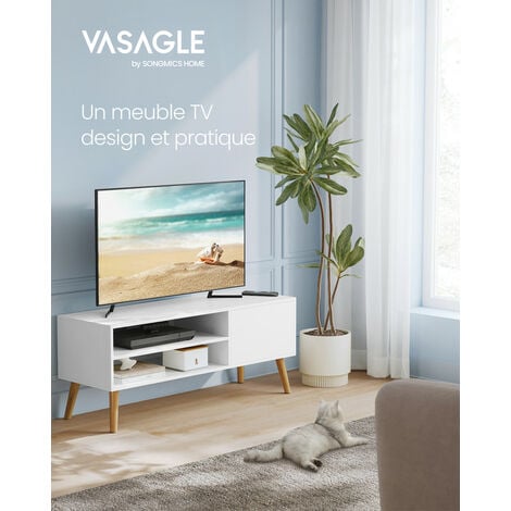 VASAGLE Meuble TV, Support Télé, pour Télévision jusqu'à 55 Pouces, Longueur 120 cm, Rangement Consoles de Jeux, Style Rustique, pour Salon, Chambre - Blanc