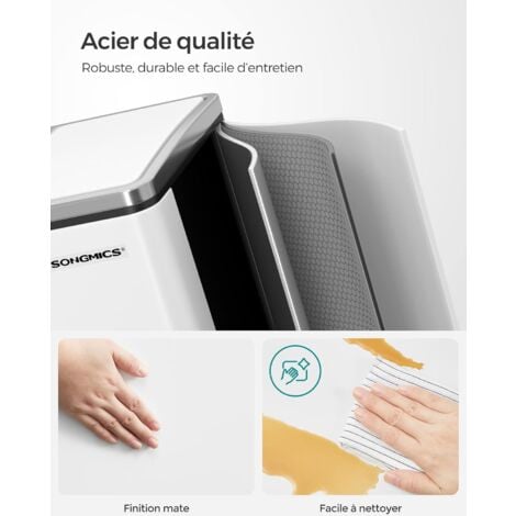 SONGMICS Poubelle Cuisine, 2 x 15L, Poubelle Tri, avec Pédale, 2 Compartiments, Seaux Intérieurs, Couvercles en Douceur, pour Petites Familles, En Acier, Blanc