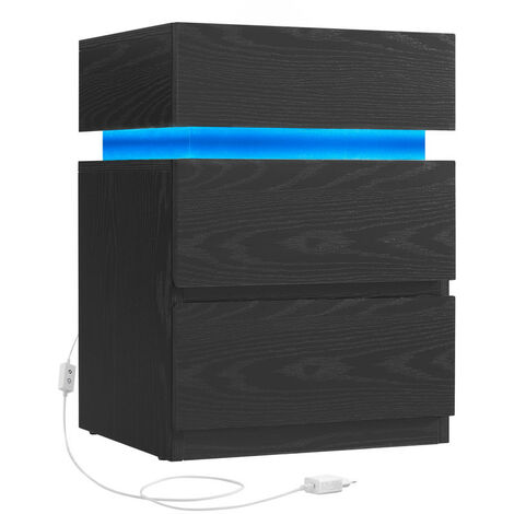 VASAGLE Table de Chevet, avec Bande LED Multicolore Réglable, 3 Tiroirs, Table d’Appoint de Style Moderne, 35 x 40 x 55 cm, Noir Boisé