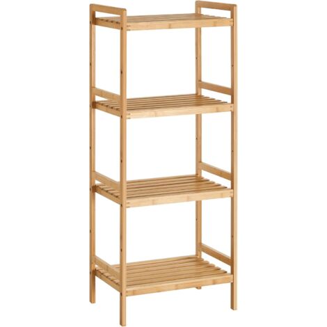 Étagère en bambou à 4 niveaux, Meuble de rangement pour salle de bain, Bibliothèque, 45 x 31,5 x 111 cm, pour salon, chambre, balcon, Couleur Boisée (1/5)