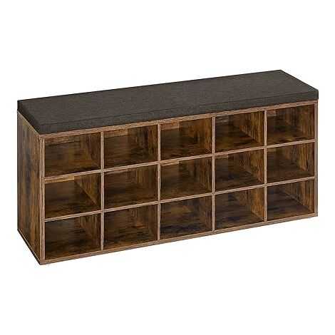 Vasagle – Banc à chaussures 30 x 105 x 48 cm – Rangement 15 compartiments – Assise rembourrée – Capacité 200 kg – Marron rustique