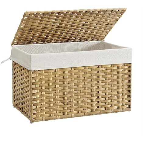Songmics – Panier à linge pliable 105L – Tissage en rotin PP hydrofuge – Cadre métallique renforcé – Sacs en tissu amovibles – Couleur boisée