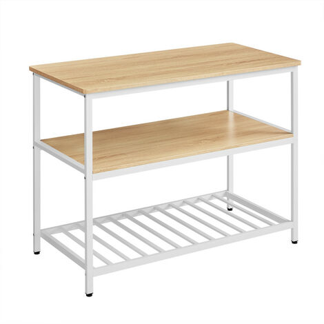 Vasagle – Îlot de cuisine 60 x 120 x 90 cm – Étagère 3 niveaux en acier – Montage facile – Capacité 30 kg par niveau – Blanc moderne