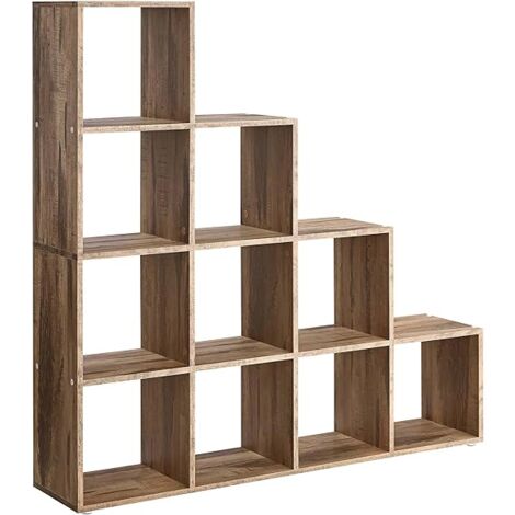 Vasagle – Bibliothèque enfant 10 compartiments – Étagère en panneau d’aggloméré marron caramel – Dimensions 29 x 129,5 x 129,5 cm – Kit anti-basculement inclus