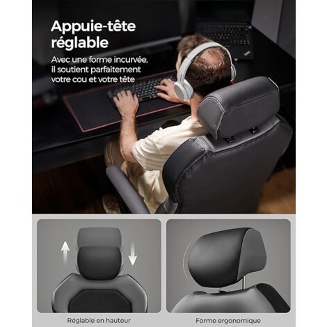 DoChair Chaise Bureau Dossier En Maille Extensible Ergonomique Appui-tête Réglable Et Chaise De Bureau En Hauteur Avec Cintre, Noir