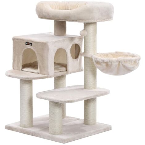 Feandrea Arbre A Chat Avec Plate Forme D Observation Xxl Hamac Grande Grotte Troncs Epais En Sisal Stable Beige Par Songmics Pct01m