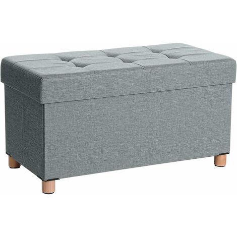 Banc de Rangement, Tabouret rembourré Pliable, Coffre avec Couvercle, Pieds en Bois Massif, Gain de Place, Volume 65L, capacité de Charge 300 kg, pour Chambre, Couloir, Gris Clair (1/5)