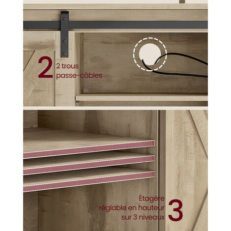 VASAGLE Meuble TV, Support pour Téléviseur jusqu’à 60 Pouces, Table Télé avec Étagères Réglables, Porte Coulissante, Cadre en Métal, Couleur Chêne et Noir