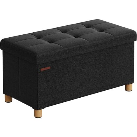 Songmics – Pouf coffre de rangement pliable noir – Tissu respirant – Dimensions 38 x 76 x 40 cm – Capacité 300 kg – Assise confortable (1/5)