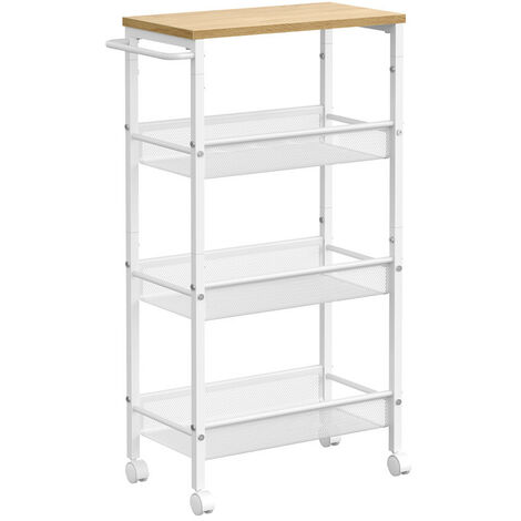Vasagle – Desserte de cuisine 4 niveaux avec roulettes – Cadre en acier – Dimensions 22 x 45,5 x 77 cm – Espace de rangement optimal – Beige