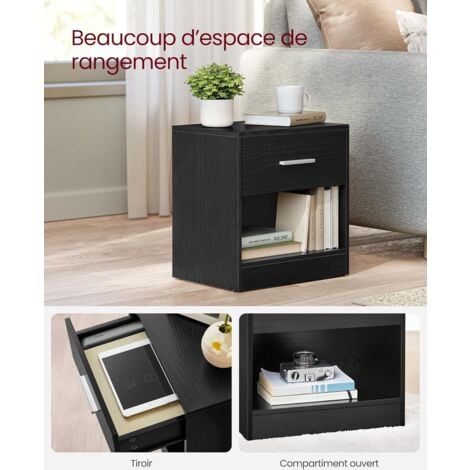 Lot de 2 Tables de Chevet avec tiroir, poignée, compartiment ouvert, 39 x 28 x 41 cm (L x P x H), table d’appoint, noir classique