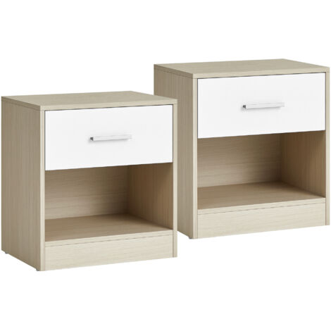 Vasagle – Lot de 2 tables de chevet avec tiroir – Dimensions 39 x 28 x 41 cm – Panneau d’aggloméré beige naturel et blanc classique – Tiroir silencieux