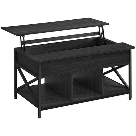 Table Basse, Table de Salon avec Plateau Relevable, avec Rangement Ouvert et Compartiment Caché, Barres en Forme de X, 60 x 100 x (48-62) cm, Gris Anthracite et Noir (1/5)