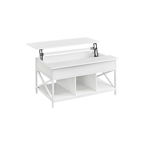 Vasagle – Table basse relevable avec rangement ouvert et compartiment caché – Acier et aggloméré – 60 x 100 x (48-62) cm – Blanc neige (1/5)