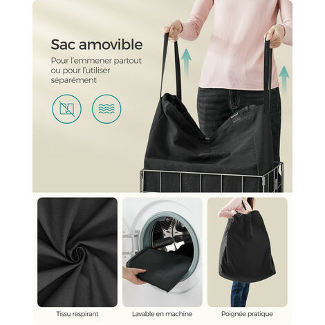 Panier à Linge Sale SONGMICS 90L - Pliable, Sac Amovible Lavable - Noir Et Blanc, Pour Buanderie - 6