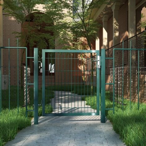 SONGMICS Portillon en Acier Galvanisé, Portail de Clôture, Porte de Jardin, avec Serrure, Poignée et Clé de Qualité, 106 x 90 cm (L x H), Vert GGD250L