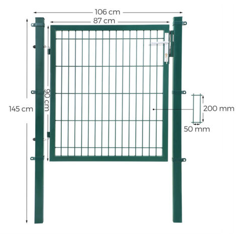 SONGMICS Portillon en Acier Galvanisé, Portail de Clôture, Porte de Jardin, avec Serrure, Poignée et Clé de Qualité, 106 x 90 cm (L x H), Vert GGD250L