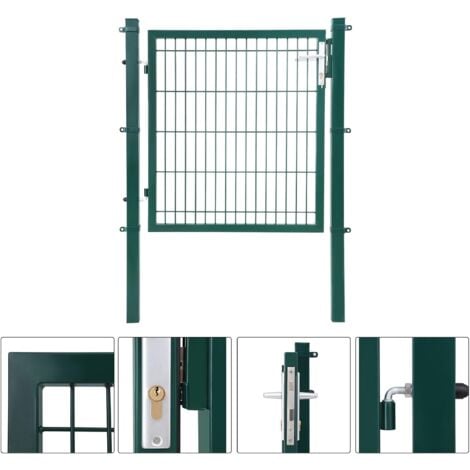 SONGMICS Portillon en Acier Galvanisé, Portail de Clôture, Porte de Jardin, avec Serrure, Poignée et Clé de Qualité, 106 x 90 cm (L x H), Vert GGD250L
