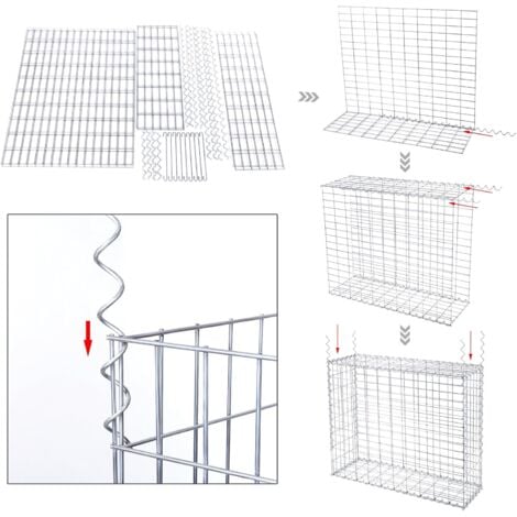 Gabion pour Pierre, 4x 100x80x30cm, cloture gabion, Cage en Métal, Panier à Pierre, Maille 5 x 10 cm, Galvanisé, Mur, Paterre, Décoration de Jardin, Argent GGB483 (4 x GGB183)