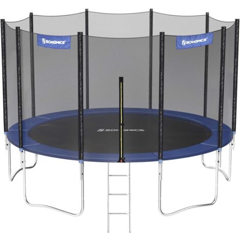 Trampoline extérieur, diamètre 427cm, TÜV Rheinland GS Certifica, Équipement jardin, avec Échelle, Filet de protection, Poteaux recouverts, Noir et Bleu