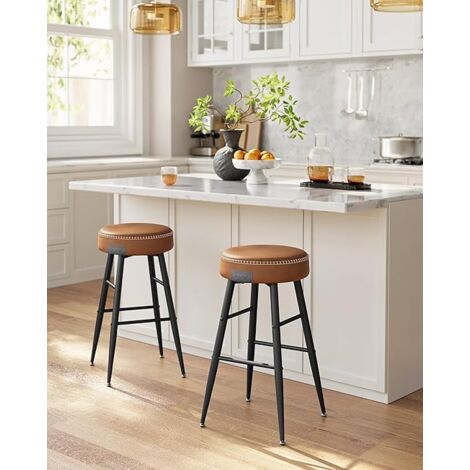 Collection Echo Tabouret de Bar, Lot de 2, Chaise de Cuisine, Siège Haut, en PU avec Coutures, Hauteur Assise 63 cm, pour Cuisine, Bar à Domicile, Montage Facile, Marron Caramel