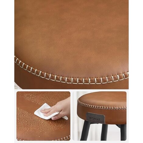 Collection Echo Tabouret de Bar, Lot de 2, Chaise de Cuisine, Siège Haut, en PU avec Coutures, Hauteur Assise 63 cm, pour Cuisine, Bar à Domicile, Montage Facile, Marron Caramel