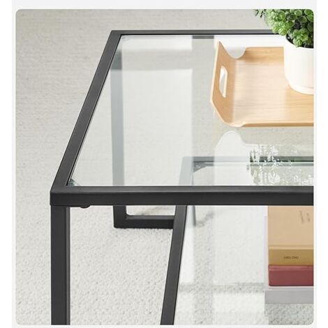 Table Basse Design Avec 2 Tiroirs Et Plateau Verre - 100x50x35 Cm, éclairage LED Contrôlable Par Appli - Noir - 8