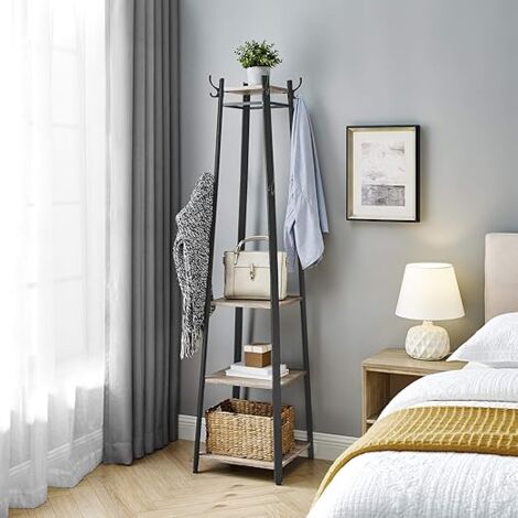 Porte-manteau sur Pied en Bois Massif avec Multiples Crochets, Construction Robuste et Design Moderne pour Chambre, Entrée et Maison de Location, Tringle Verticale Gain de Place, 53.1x14.9x53.1 Po 2