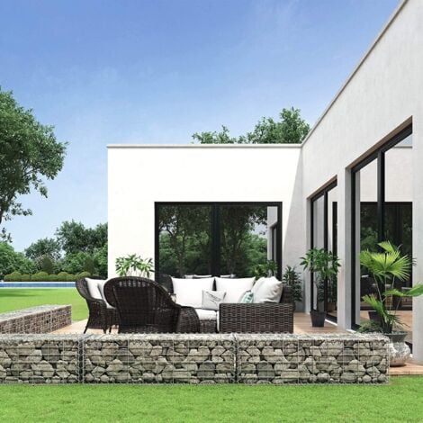 Lot de 10, Gabion pour Pierre, 100 x 30 x 30cm, Argent, cloture gabion, Cage en Métal, Mur, Décoration de Jardin