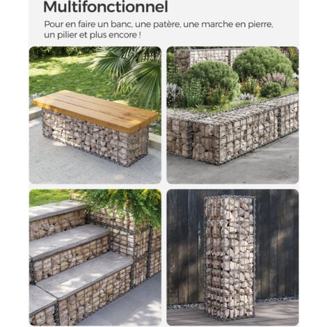Lot de 10, Gabion pour Pierre, 100 x 30 x 30cm, Argent, cloture gabion, Cage en Métal, Mur, Décoration de Jardin