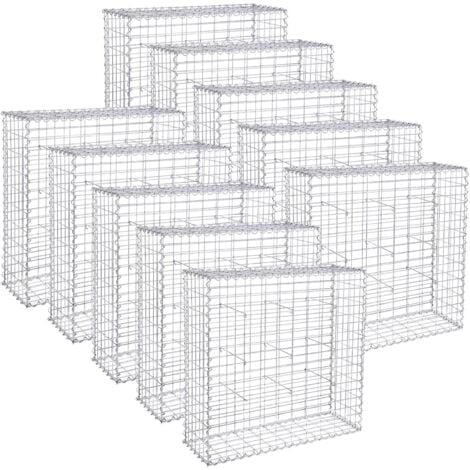 Lot de 10, Gabion pour Pierre, 100 x 90 x 30cm, cloture gabion, Argent, Cage en Métal, Mur, Décoration de Jardin