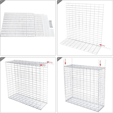 Lot de 10, Gabion pour Pierre, 100 x 90 x 30cm, cloture gabion, Argent, Cage en Métal, Mur, Décoration de Jardin