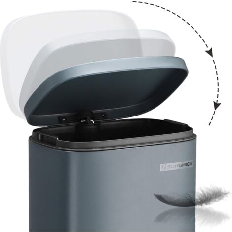 SONGMICS Poubelle Cuisine 30L, Poubelle à Pédale, avec Couvercle à Fermeture en Douceur, Seau Intérieur, en Acier, Gris