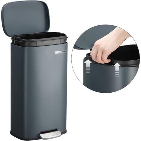 SONGMICS Poubelle Cuisine 30L, Poubelle à Pédale, avec Couvercle à Fermeture en Douceur, Seau Intérieur, en Acier, Gris