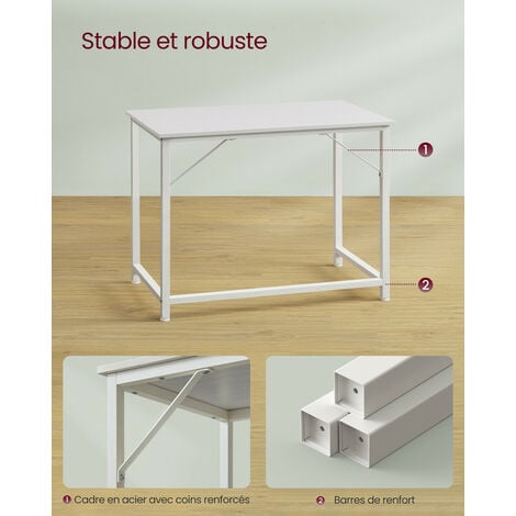 VASAGLE Bureau, Table, Poste de travail, petite taille, 100 x 50 x 75 cm, pour bureau, salon, chambre, assemblage simple, métal, style industriel, Blanc