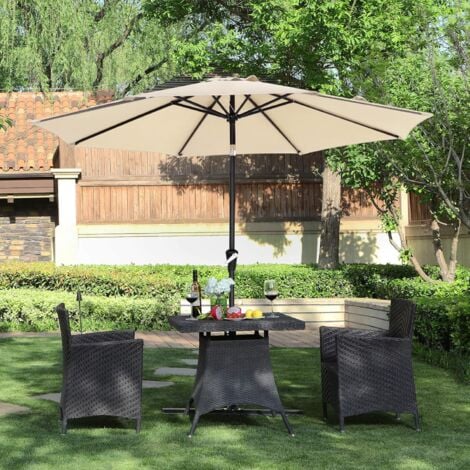 Parasol, Droit, Octogonal, Inclinable, avec Manivelle, Diamètre 3m, Toile Polyester, Extérieur, Terrasse, Jardin, Balcon, Plage, Piscine, Beige GPU30BE (sans Socle)