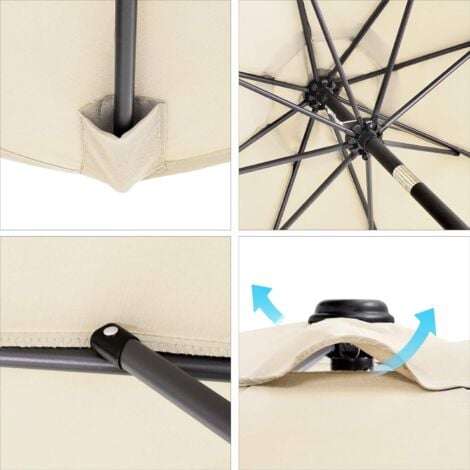Parasol, Droit, Octogonal, Inclinable, avec Manivelle, Diamètre 3m, Toile Polyester, Extérieur, Terrasse, Jardin, Balcon, Plage, Piscine, Beige GPU30BE (sans Socle)