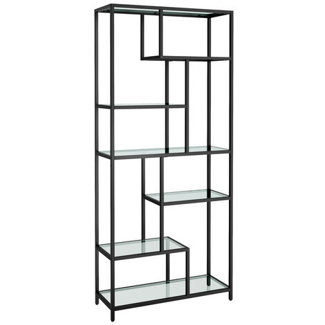 Vasagle – Bibliothèque étagère de rangement 6 niveaux – Verre trempé et acier – Dimensions 30 x 80 x 180 cm – Capacité 40 kg – Pour bureau, salon, cuisine (1/5)