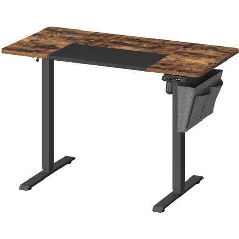 Bureau Assis Debout Électrique, 60 x 120 x (72-120) cm, Table Réglable en Hauteur, Mémoire 4 Hauteurs, Pochette, Cadre en Acier, Dessus Épais, Marron Rustique et Noir Pur