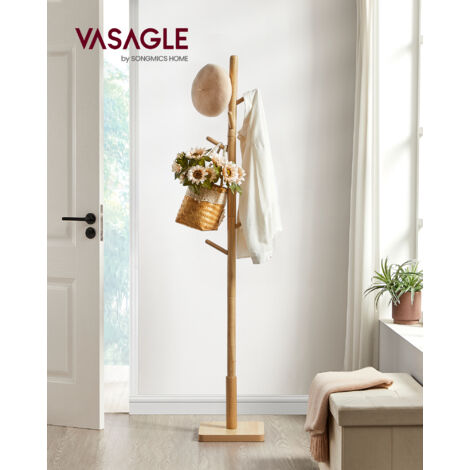 VASAGLE Porte-Manteau Sur Pieds En Bois Forme Arbre Blanc - 8 Crochets Réglables RCR60WT
