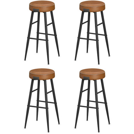 Collection Echo Tabouret de Bar, Lot de 4, Chaise de Cuisine, Siège Haut, en PU avec Coutures, Hauteur Assise 76,2 cm, pour Cuisine, Bar à Domicile, Montage Facile, Marron Caramel (1/5)