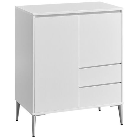 Buffet avec 2 Portes et 2 Tiroirs, Étagère Réglable en Hauteur, 40 x 70 x 85 cm, Style Moderne, Blanc Nuage
