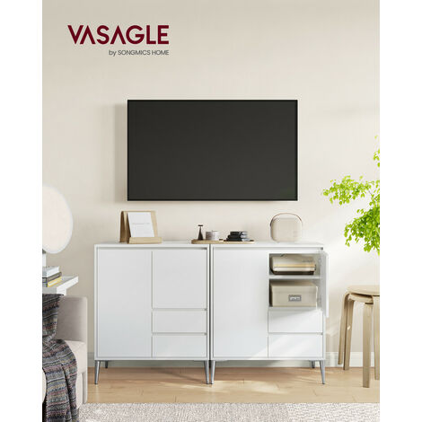 Buffet avec 2 Portes et 2 Tiroirs, Étagère Réglable en Hauteur, 40 x 70 x 85 cm, Style Moderne, Blanc Nuage