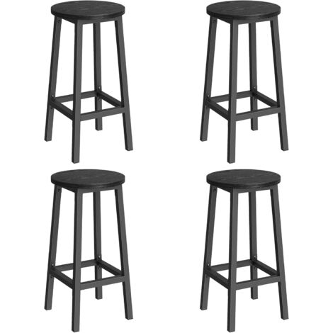 Vasagle – Tabouret de bar noir – Lot de 4 – Hauteur d'assise 65 cm – Panneaux épais en aggloméré et acier – Capacité 100 kg – Montage facile