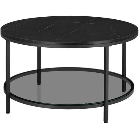 VASAGLE Table Basse, Table de Salon, Table Canapé Apéro, Façon Marbre, Support en Verre Trempé, Facile à Assembler, pour Salon, Style Moderne, Noir Marbré et Noir d'Encre